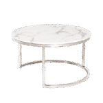 Mesa Dubai Centro Prata com Tampo Mármore Branco - Grande