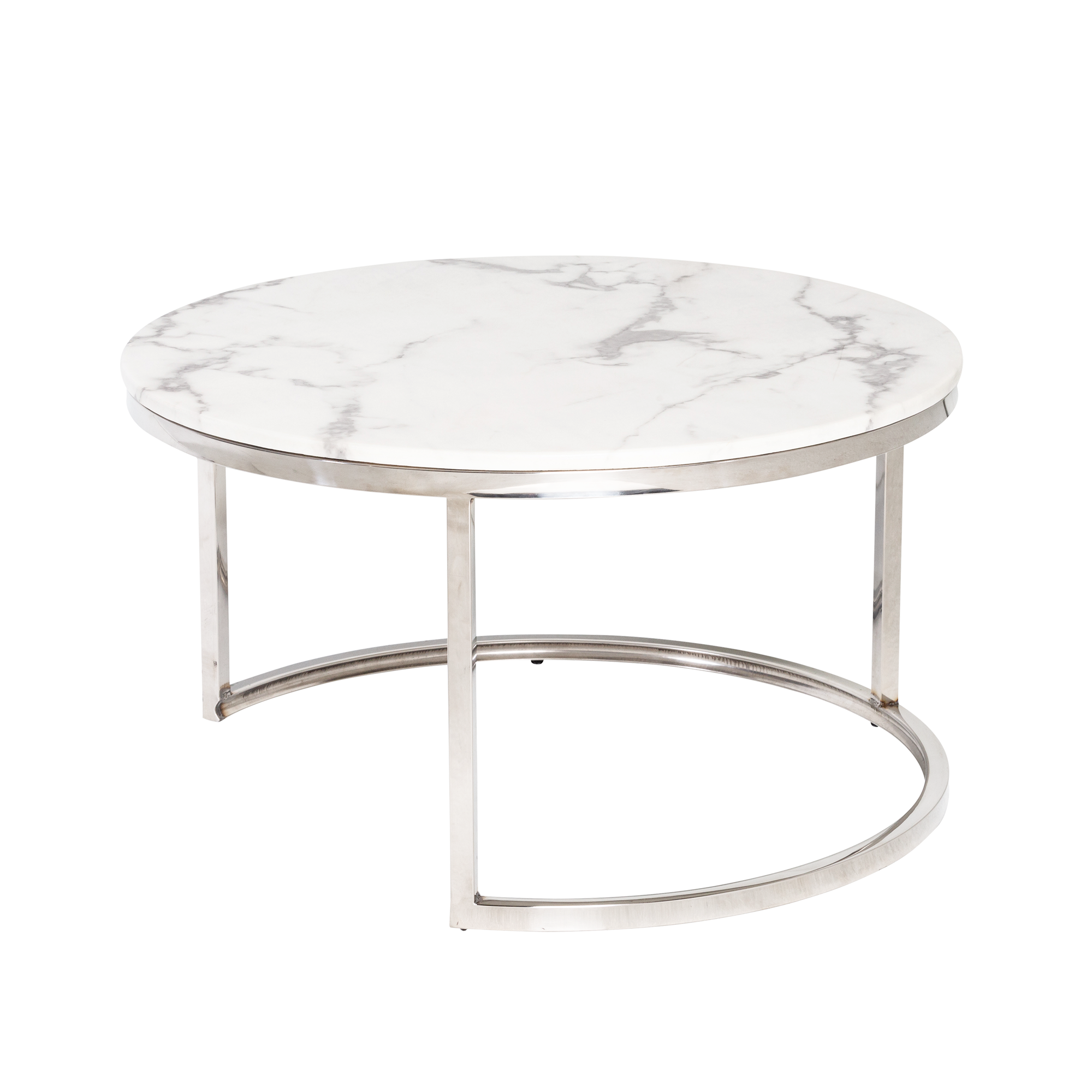 Mesa de Centro Dubai Prata Tampo de Mármore Branco - 0,80 diâmetro