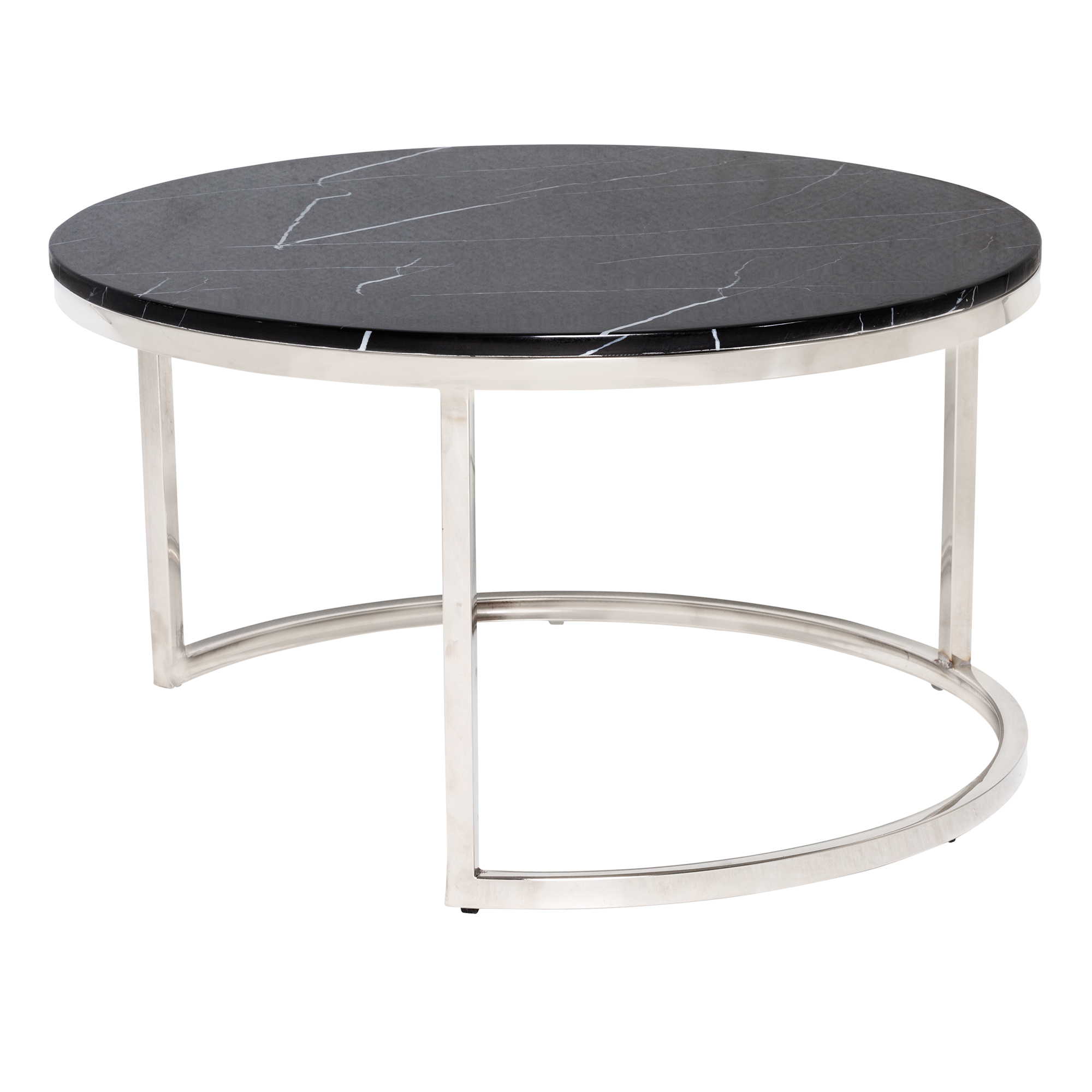 Mesa de Centro Dubai Prata Tampo de Marmore Preto - 0,80 diâmetro