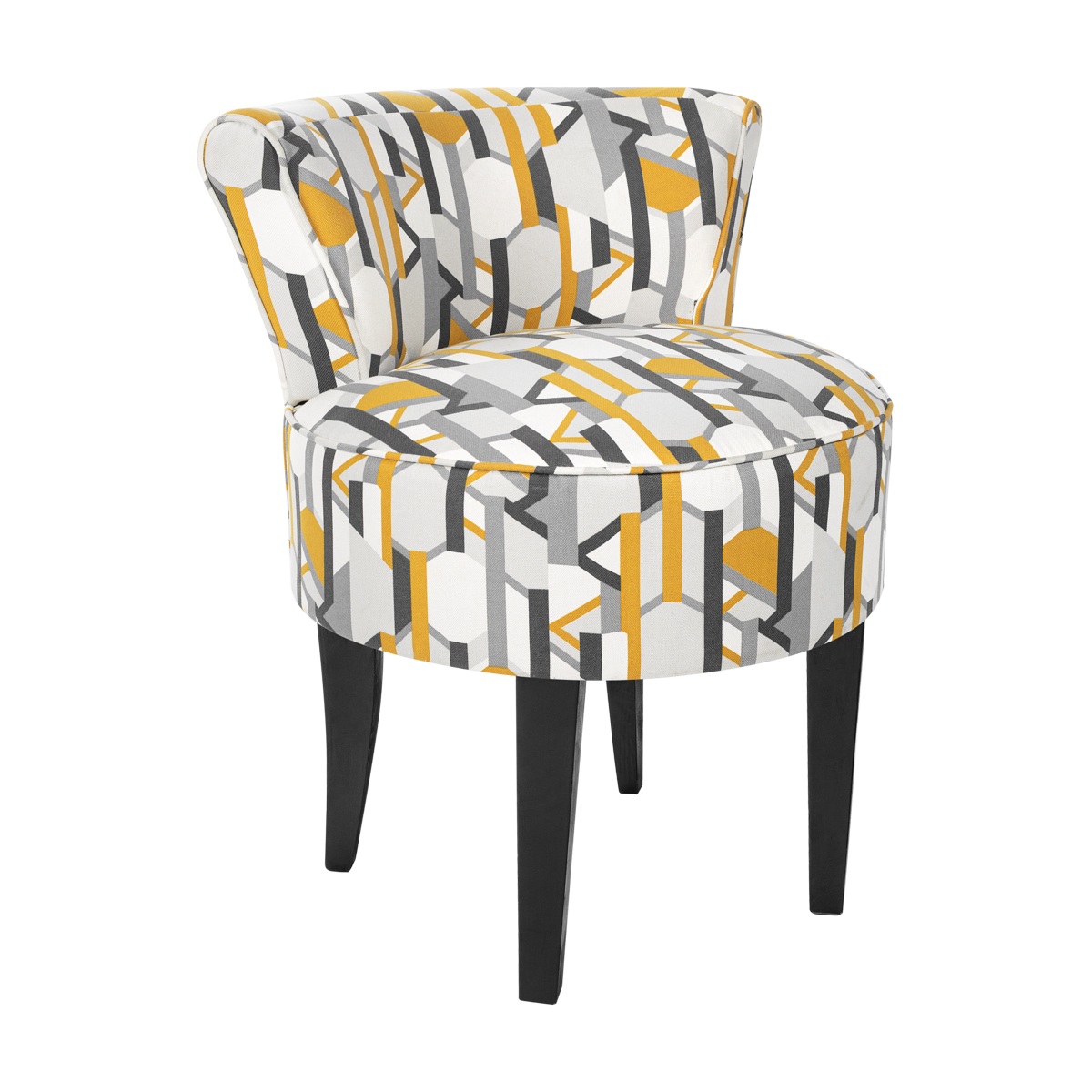 Poltrona Mignon Linho Geométrico Mostarda, Cinza e Cru 0.50l X 0.67a X 0.55p