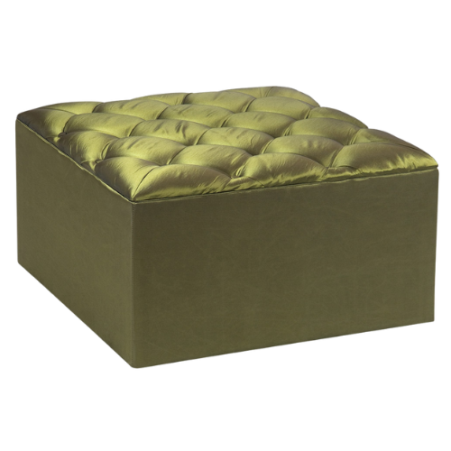 Pufe Quadrado Tafetá Verde (Com Butone)