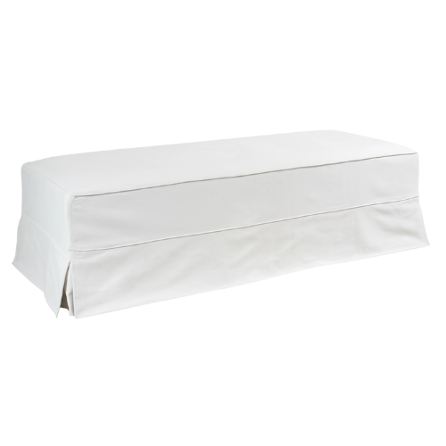 Pufe Retangular Couro Branco Capa Saia Sarja Cru - 1,60 x 0.60