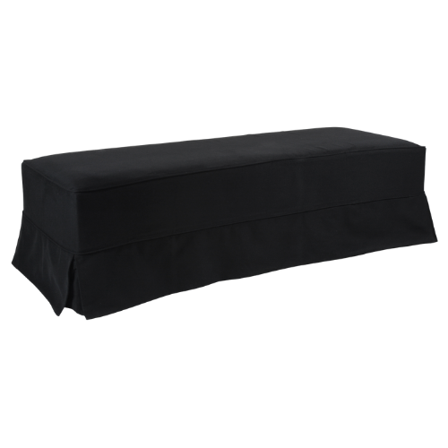 Pufe Retangular Couro Branco Capa Saia Sarja Preta - 1,60 x 0.60