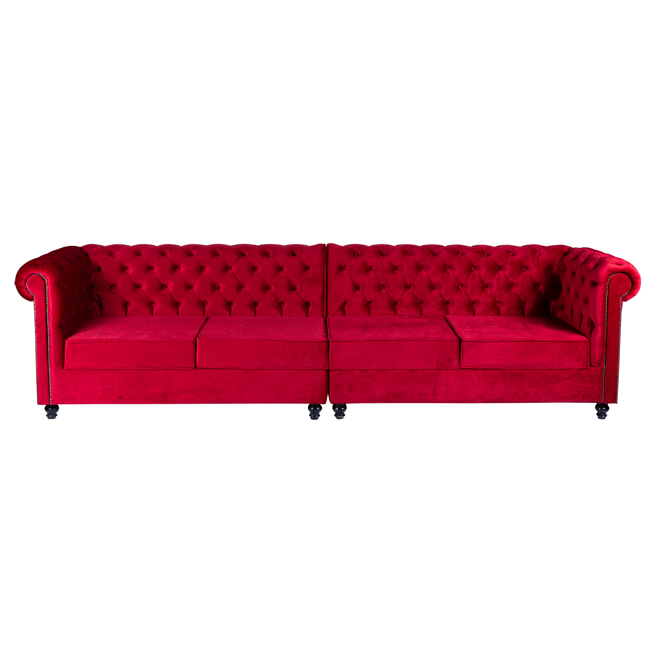 Sofá Chesterfield Veludo Inca Bordo - 3,20 x 0,85 x 0,85h