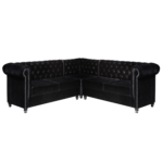 Sofá Chesterfield Veludo Preto em "L"
