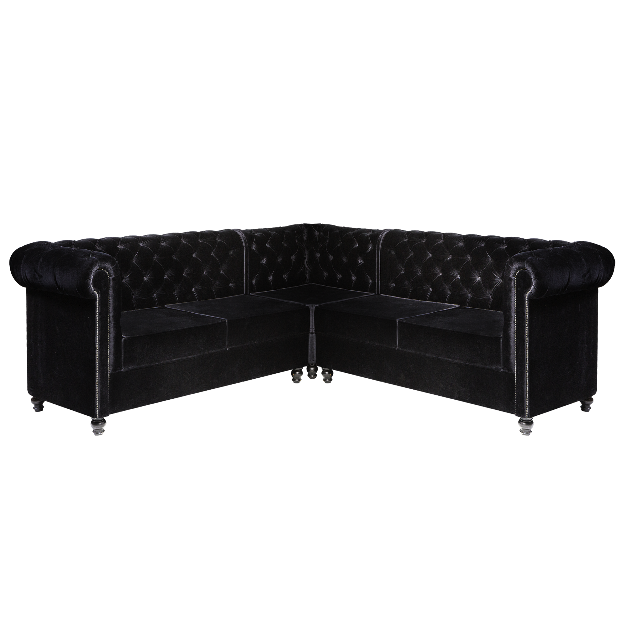 Sofá Chesterfield Veludo Preto - 2,45 x 2,45 x 0,85 x 0,85h (01 esquerdo, 01 meio e 01 direito)