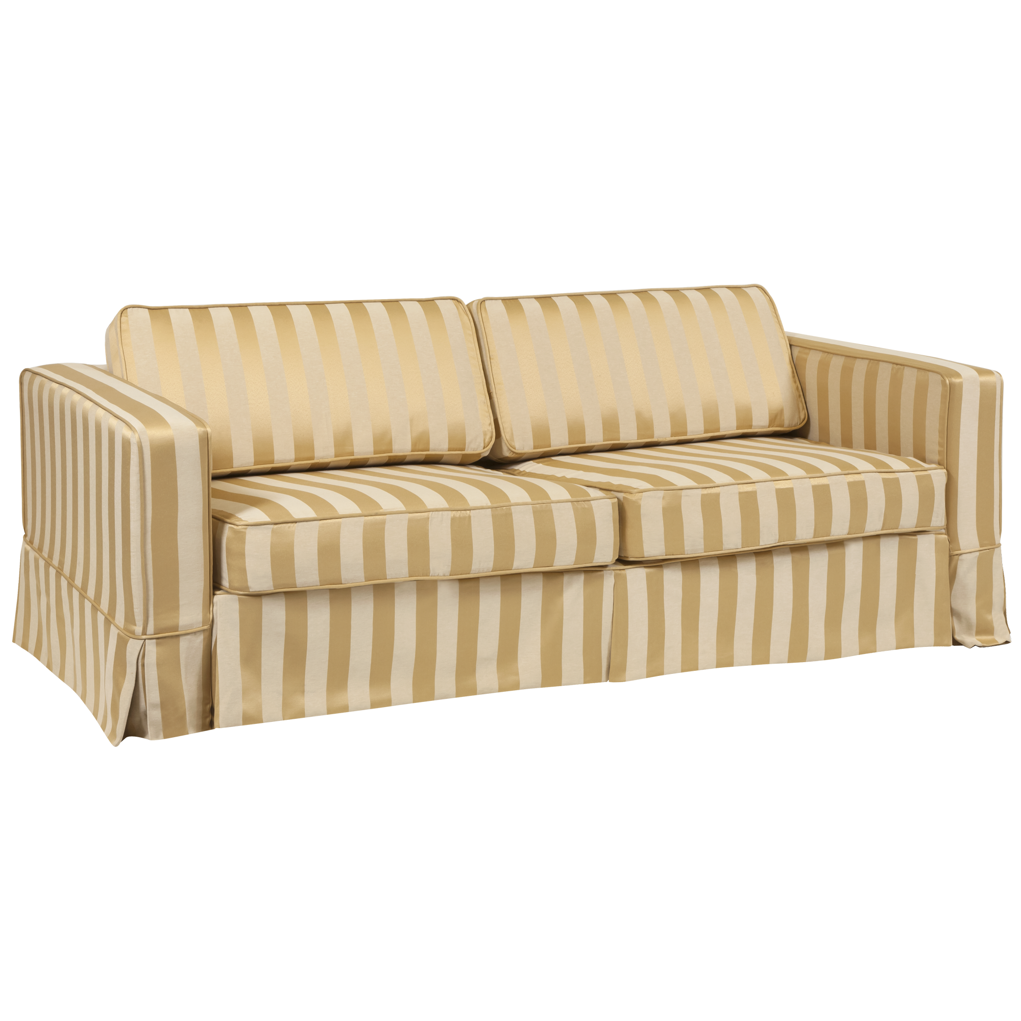 Sofá Eva Adamascado Listrado Bege e Dourado