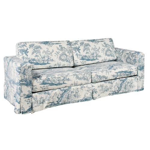 Sofá Eva Couro Branco Capa Componível Provence Azul Toile de Jouie