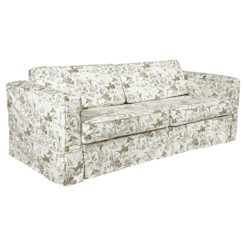 Sofá Eva Couro Branco Capa Componível Provence Pistache Toile de Jouie