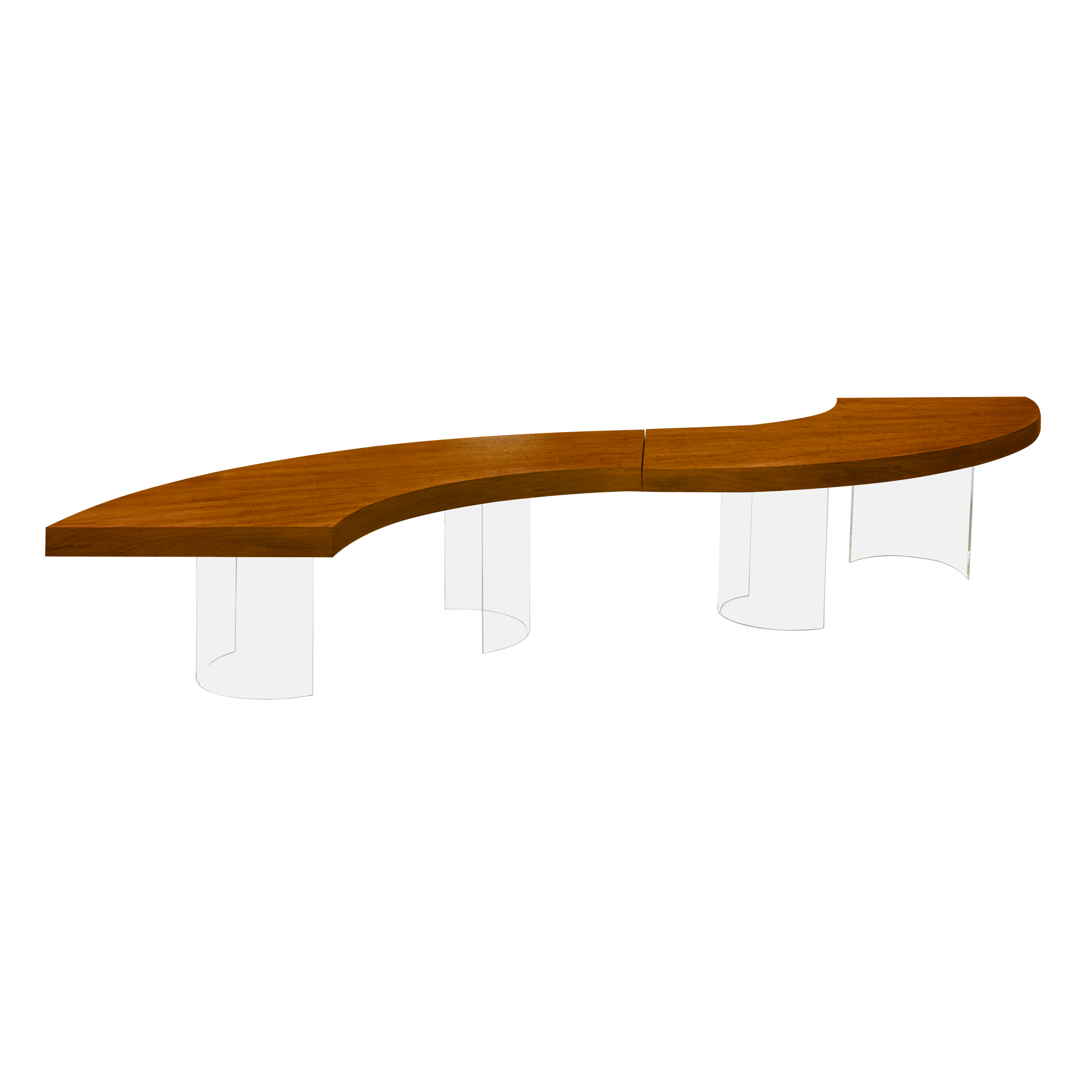 Tampo Curvo Madeira Natural com Base Curva Cristal - 2,83 x 1,00