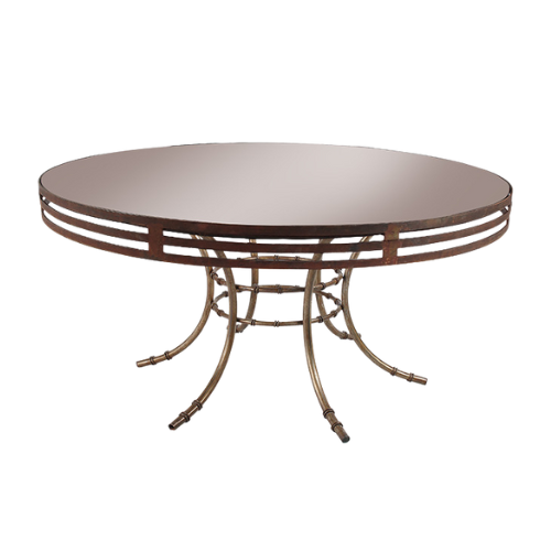 Tampo Espelho Bronze com Moldura Ferro Envelhecido e Base Bambu Ferro Cinza - 1,60m diâmetro x 0,75h