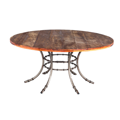 Tampo Madeira de Demolição com Base Bambu Ferro Cinza - 1,60m diâmetro x 0,75h