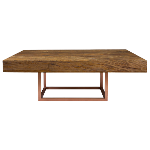 Tampo Madeira de Demolição com Base Cubo Cobre - 2,20 x 1,40 x 0,75h