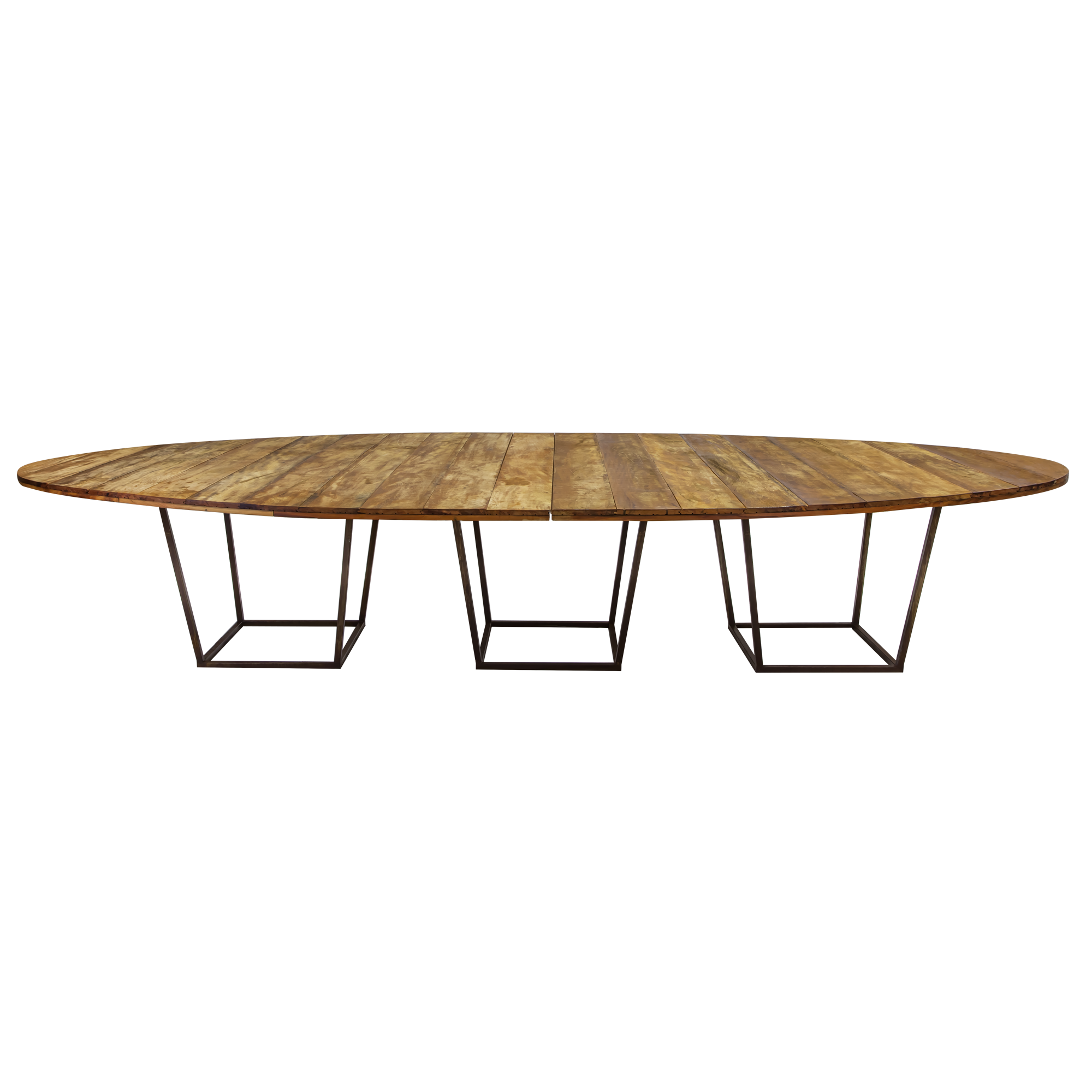 Tampo Oval Madeira Demolição 4,10 x 1,90 e Base de Ferro Trapézio