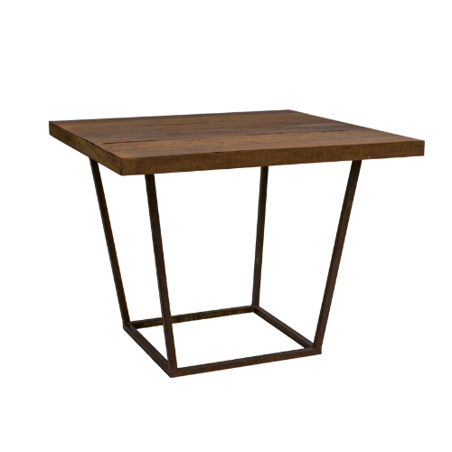 Tampo Quadrado Madeira de Demolição com Base Trapézio Ferro Envelhecido - 1,00 x 1,00 x 0,75h