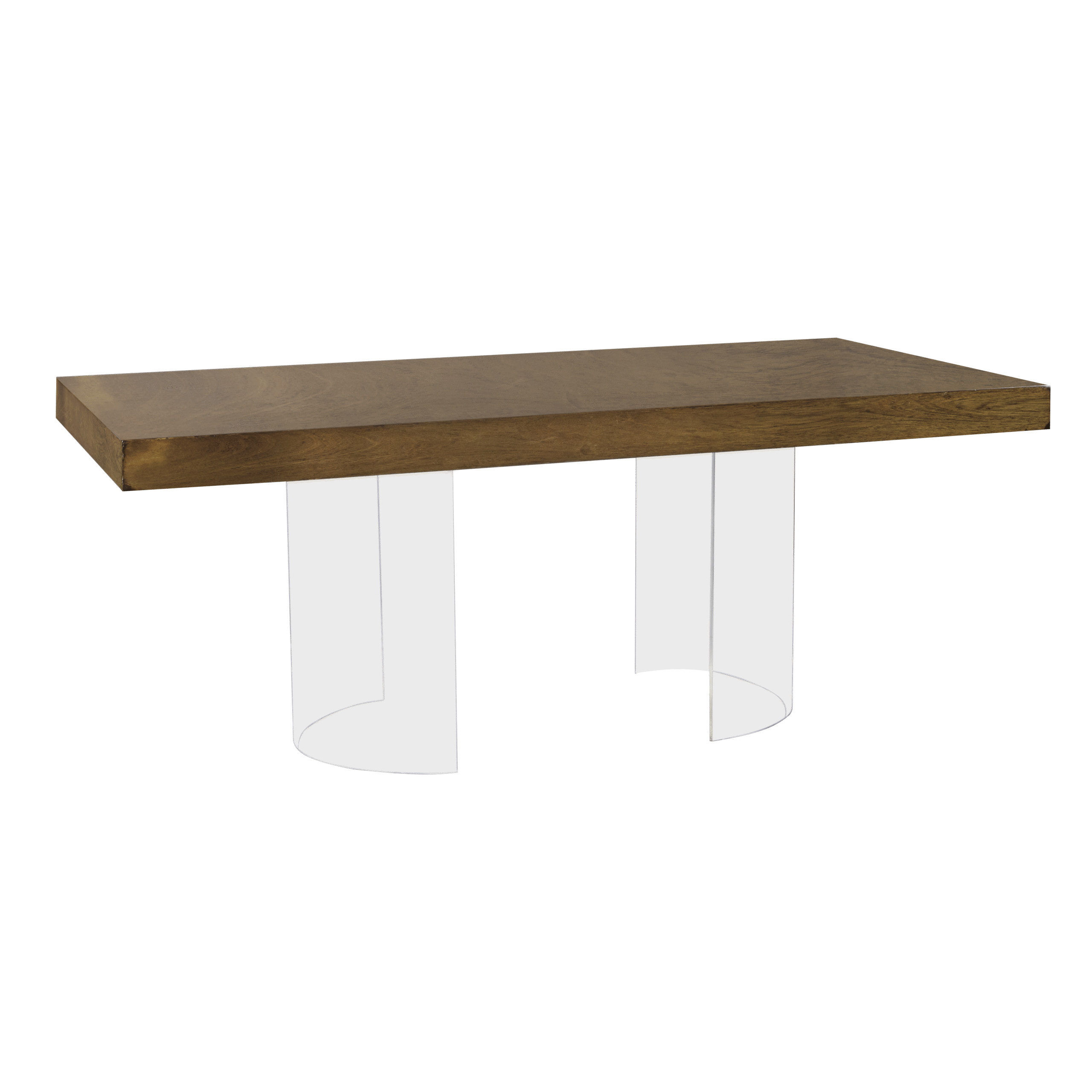 Tampo Retangular Madeira Natural com Base Curva Cristal - Tampo 2,00 x 1,00 - Base 0,75h