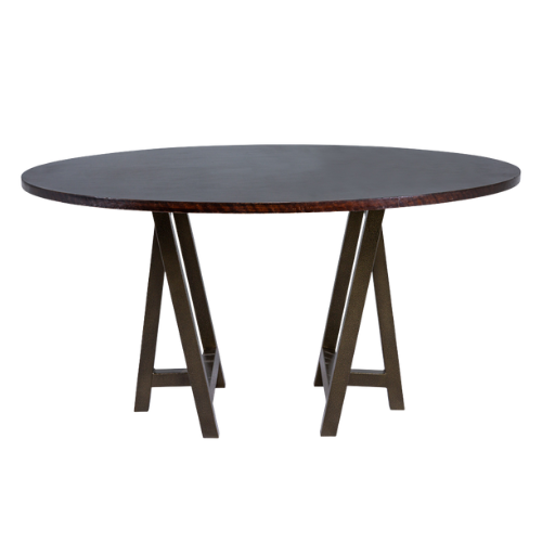 Tampo Tabaco com Base Cavalete Ferro Dourado Envelhecido - 1,60m diâmetro x 0,75h