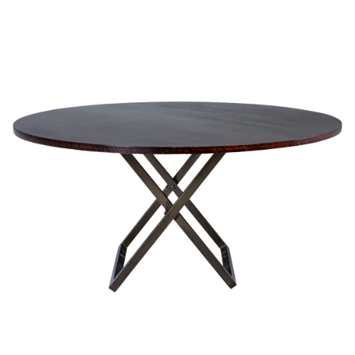 Tampo Tabaco com Base X Ferro Dourado Envelhecido - 1,60m diâmetro x 0,75h