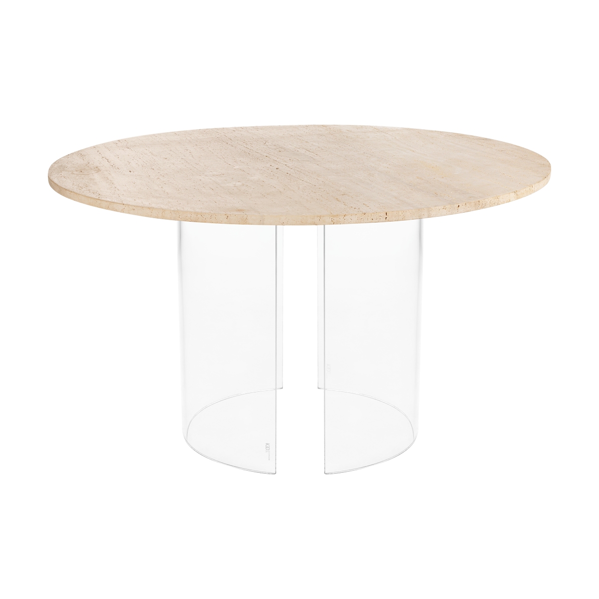 Tampo de Mármore Travertino Bege 1,30d com Base Curva Cristal