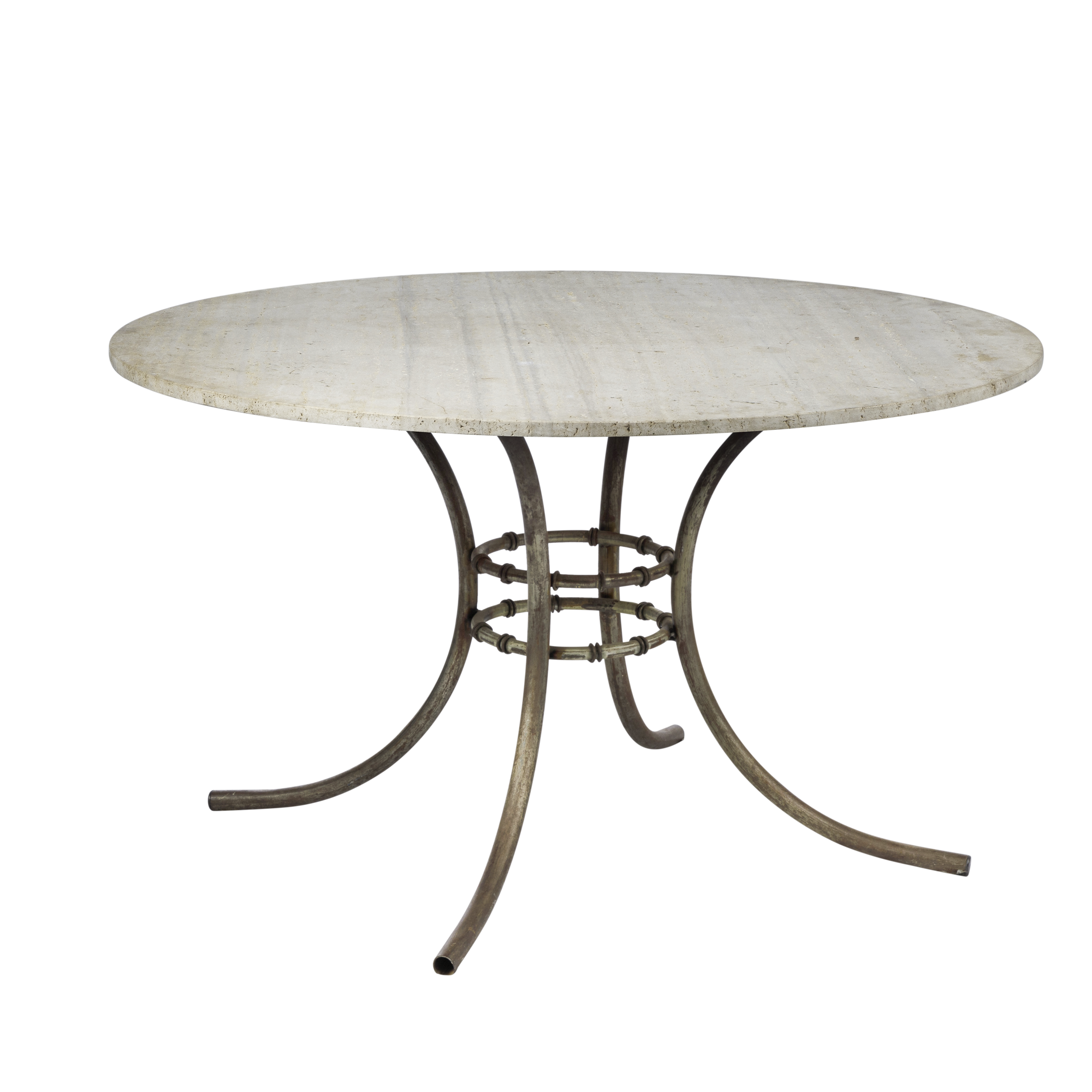 Tampo de Mármore Travertino Bege com Base Bambu Ferro - 1,30 x 0,75h