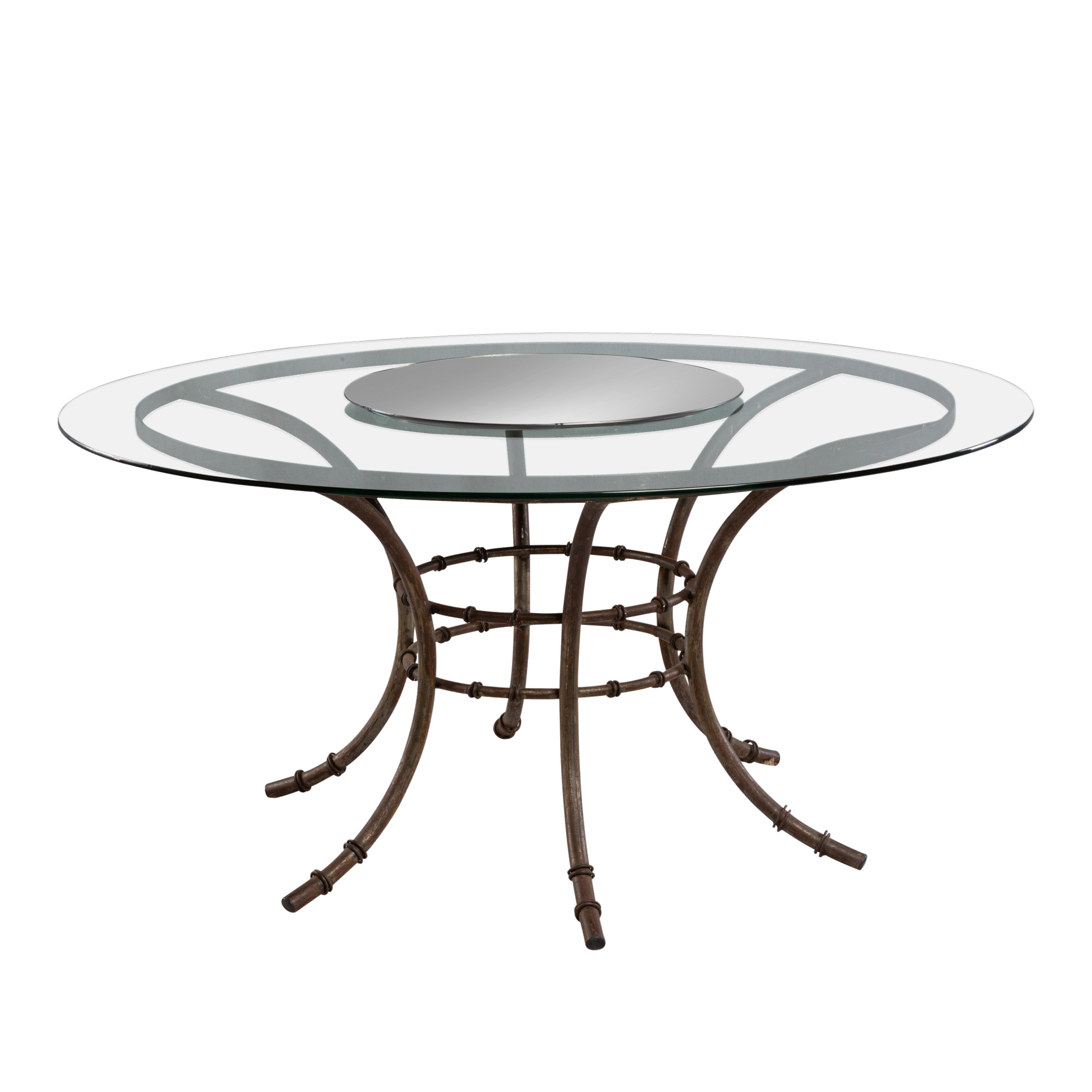 Tampo de Vidro 1,60 com Base Bambu de Ferro Cinza e centro de espelho côncavo