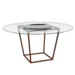 Tampo Vidro com Furo e Centro Espelho Côncavo com Base Trapézio Ferro Envelhecido