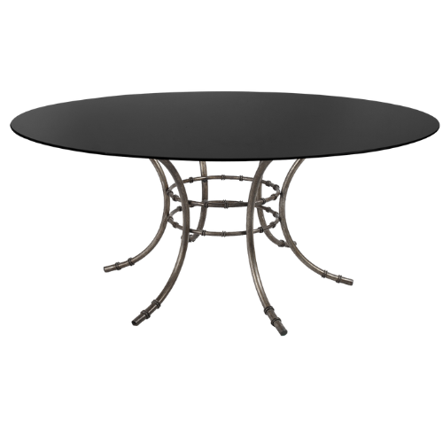 Tampo de Vidro Preto com Base Bambu Ferro Cinza - 1,60m diâmetro x 0,75h