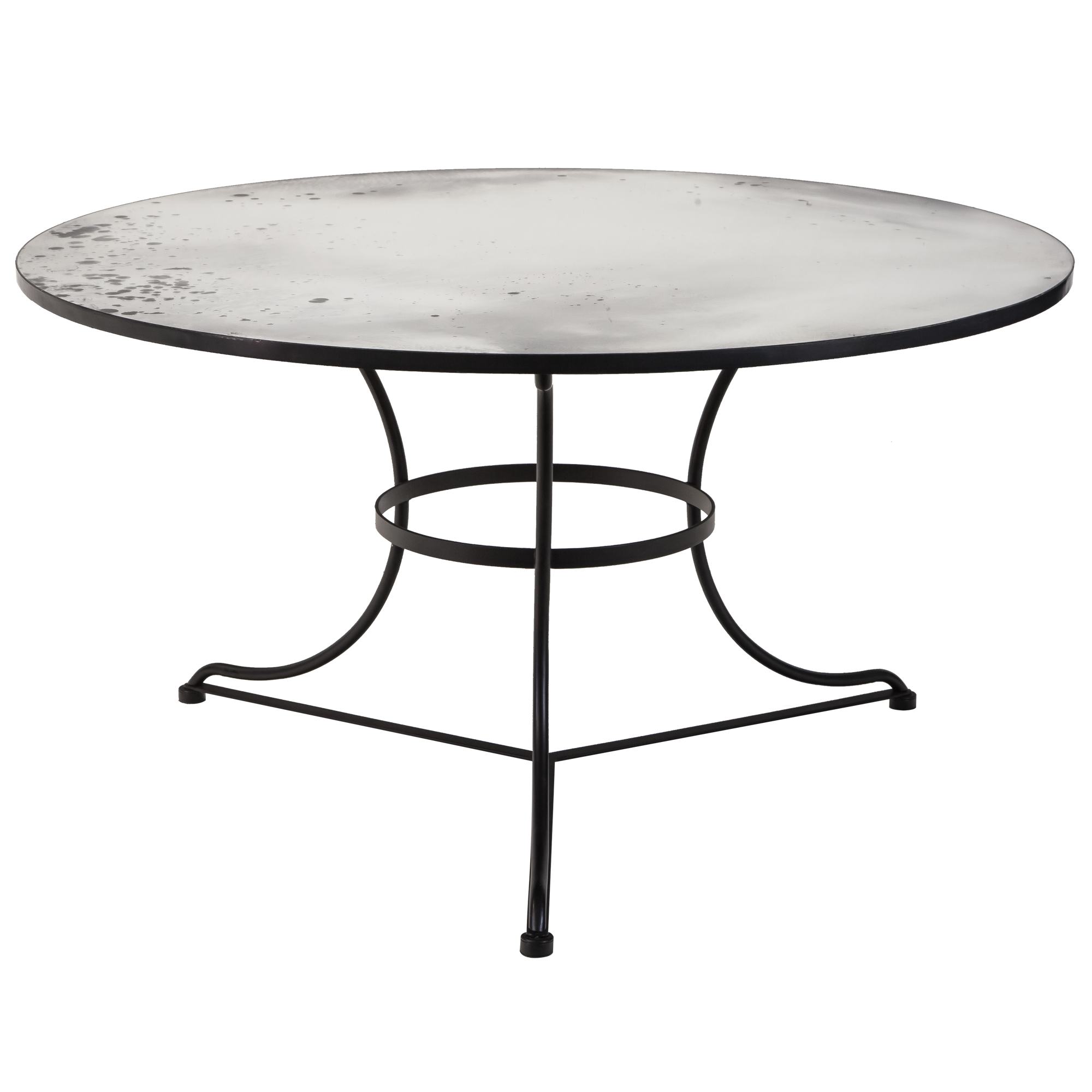 Tampo de Vidro Preto com Base Cavalete Ferro Dourado Envelhecido - 1,60m diâmetro x 0,75h