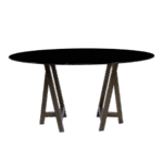 Tampo de Vidro Preto com Base Cavalete Ferro Dourado Envelhecido