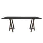 Tampo de Vidro Preto com Base Cavalete Ferro Dourado Envelhecido