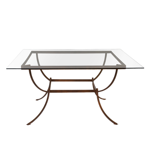 Tampo de Vidro Quadrado Transparente com Base Quadrada Ferro - 1,50 x 1,50 x 0,75h