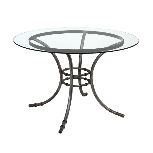 Tampo de Vidro Transparente com Base Bambu Ferro Cinza - 1,20m diâmetro x 0,75h