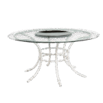 Tampo de Vidro com Furo e Centro de Espelho Côncavo com Base Bambu Branca