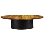 Mesa Design Oval com Base Preta e Tampo em Madeira de Demolição