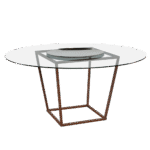 Tampo Vidro com Furo e Centro Espelho Côncavo com Base Trapézio Ferro Envelhecido