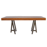 Tampo Retangular Madeira Natural com Base Cavalete Ferro Dourado Envelhecido