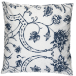 Almofada Sarja Floral Azul Marinho e Branco